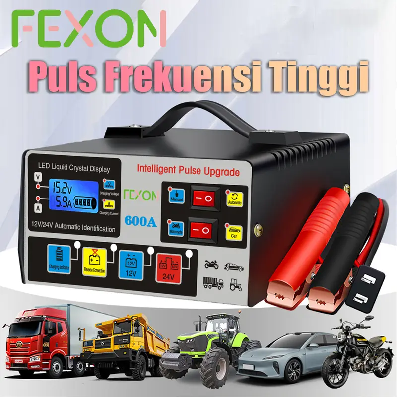 【COD】FEXON Pulsa Frekuensi Tinggi Penyedia Daya Kendaraan Perbaikan Otomatis Pintar 12V24V 600Ah Pengisi Daya Pengisi Daya Aki Mobil Penggantian Mobil Yang Cepat Dan Cerdas 0