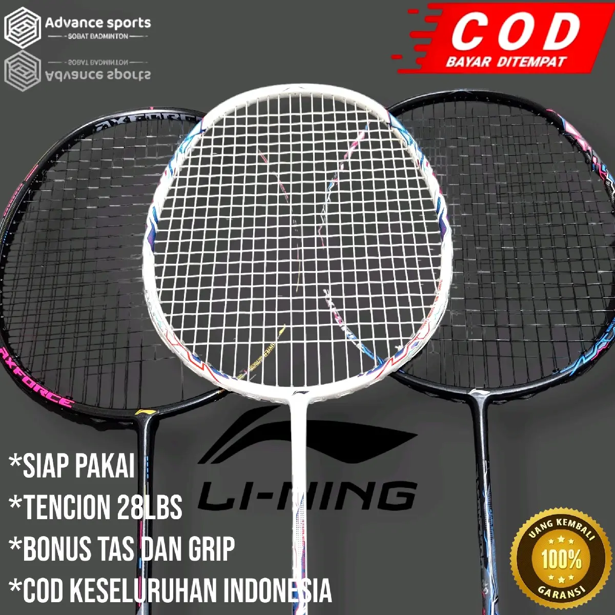 RAKET BADMINTON LINING LENGKAP AXFORCE-TECTONIC-AERONAUT-WINDSTROM-TURBOCHARGING IMPORT SIAP PAKAI Bulutangkis