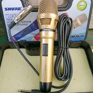 MIC KABEL SHURE WARNA GOLD ( KUNING MAS) + KABEL 4 MTR MIC VOCAL/ MIK KARAOKE SUARA MANTAP
