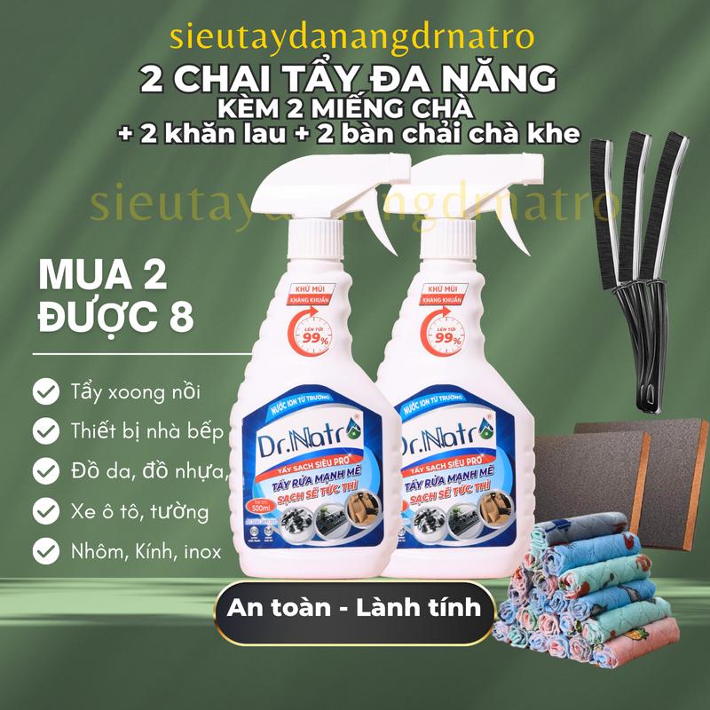 Combo 2 Chai Siêu Tẩy Đa Năng Dr.Natro 500 ml Tặng 2 miếng xốp chà nhám thân thành, DR NATRO HABELA HOME, làm sạch