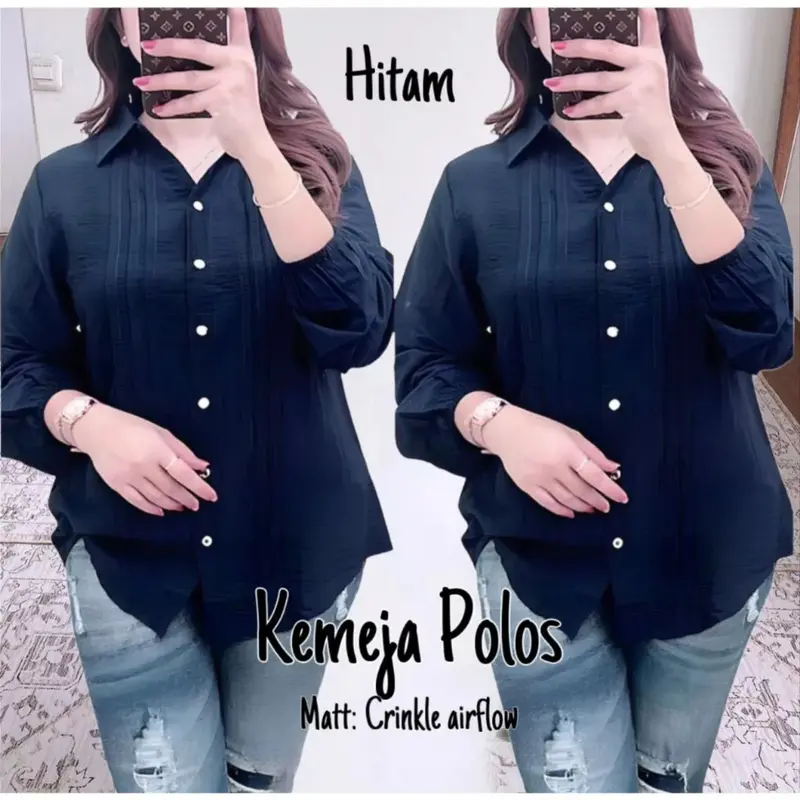 Kemeja Atasan Wanita Opnaisel Cringkel Airflow Polos Kasual - Panjang 4
