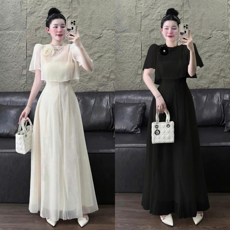 S908 (TÁO ĐỎ BIGSIZE 55-90KG) SET THIẾT KẾ BIGSIZE 2 MÓN ÁO VOAN ĐÍNH HOA + ĐẦM DÁNG DÀI SANG TRỌNG