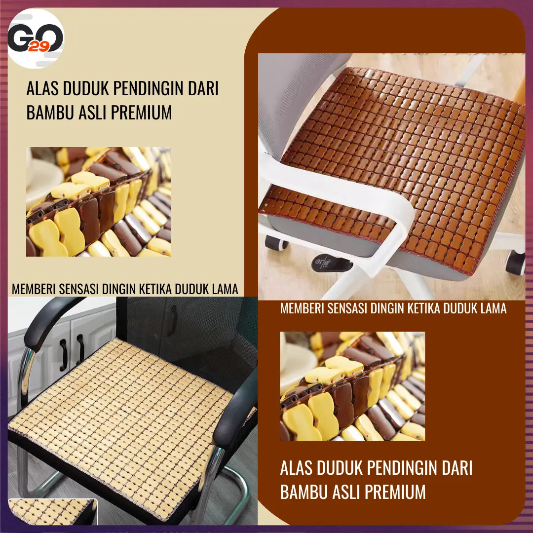 Alas Duduk Pendingin Dari Bambu Anti Panas Alas Kursi Sofa Cushion Car Bamboo Summer Cool Mat Universal 44x44 cm untuk Kesehatan dan Kesejukan
