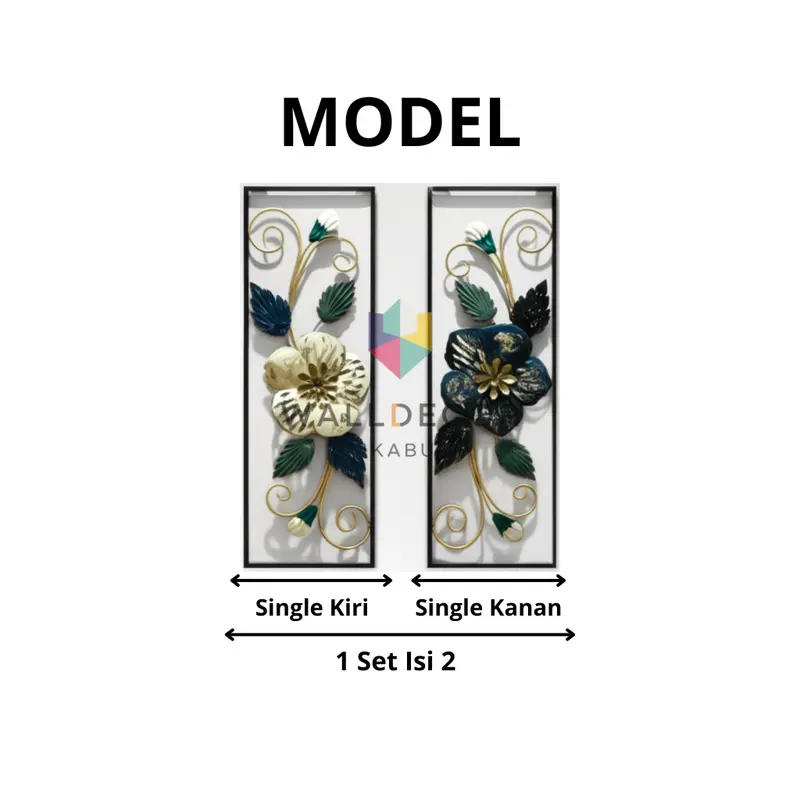 Walldecor Sukabumi Set Hiasan Dinding Aesthetic 85x31 Frame Metal Black Dekorasi Gantung Daun Bunga 4