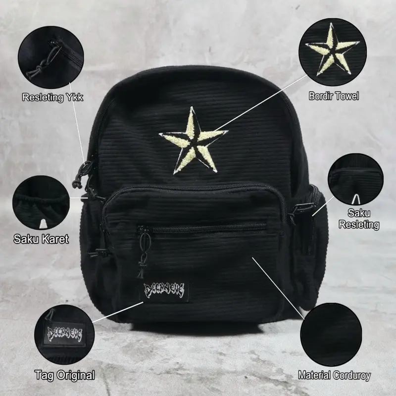 Mini Backpack Enamor Corduroy DeepNeve Black Tas Ransel Mini Enamor Corduroy Deepneve Hitam 3