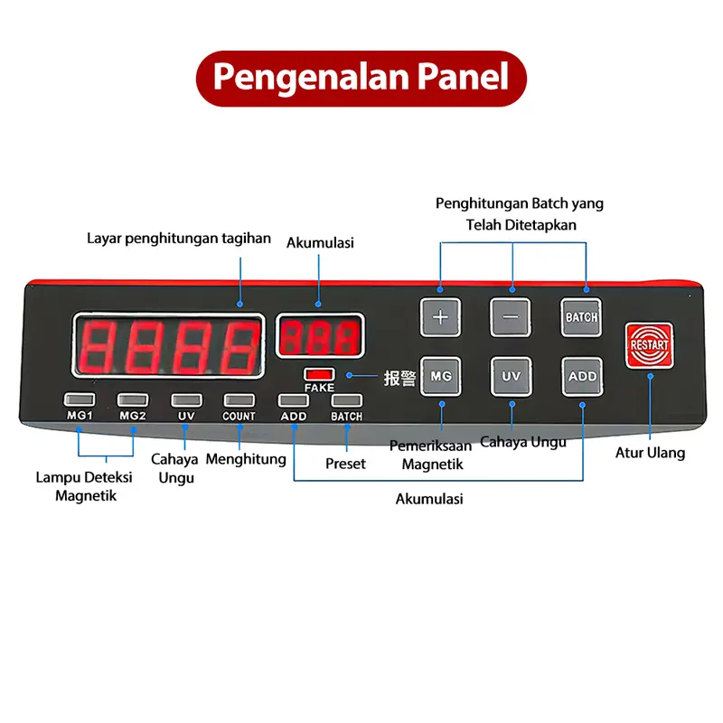 Mesin hitung uang dengan deteksi anti-pemalsuan UV/MG Penghitungan uang dengan layar LCD 3