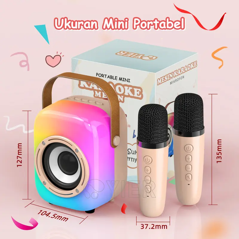 Speaker Mic Karaoke Speaker Mini 2 Mic Bluetooth Speaker Karaoke Wireless karaoke Bluetooth Full Bass Portabel RGB LED Microphone Machine Jam Ponsel 8