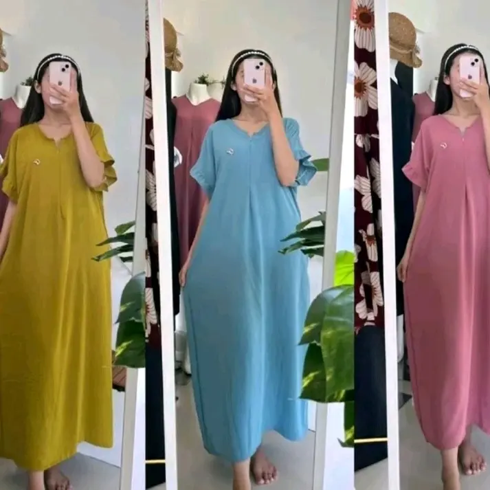 100 ribu 3 PCS Azzura long daster classic busui friendly daster viral Cantik Nyaman daster remaja 0