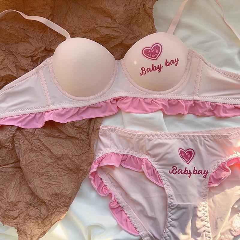 Underwear Set Push Up Bra Women's Briefs Wireless Lingerie Small Chest Gathered Bralette 2