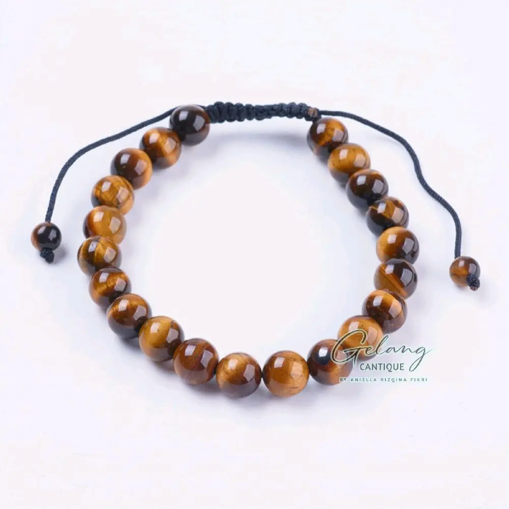 Gelang Batu Alam Tiger Eye Stone Tali Serut 4/6/8 mm, Gelang Chakra Kewibawaan Yoga Energi Positif, Gelang & Bangle Tangan, Natural Stone Bracelets, Tiger Eye Beads Model Harian Pria Wanita