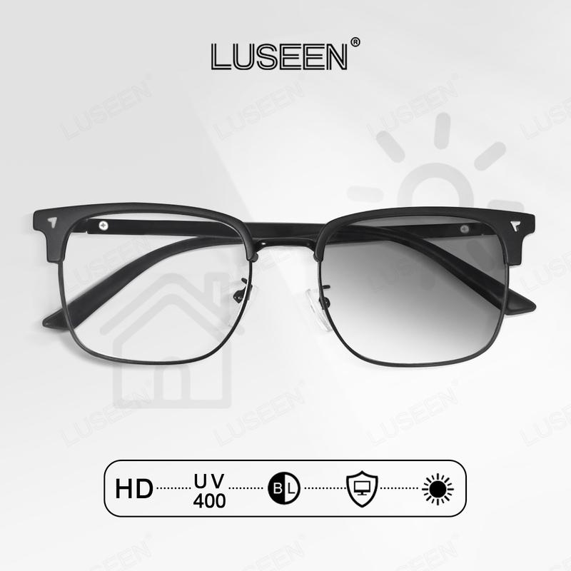 LUSEEN AG2262 Kính Mắt Đổi Màu Chống Bức Xạ Dành Cho Nam Và Nữ Thời Trang Cổ Điển Thích Hợp Cho Học Sinh Mặt Tròn Unisex Gọng Trong Suốt Kính Mắt