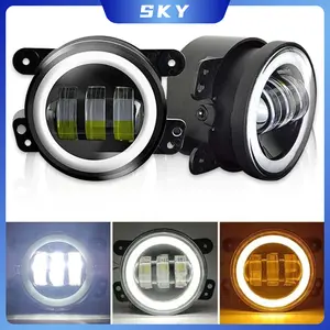Lampu Kabut LED Mobil Motor 4 Inch 3 Lensa Full Ring 2 Warna Jeep Wrangler SKY - Car