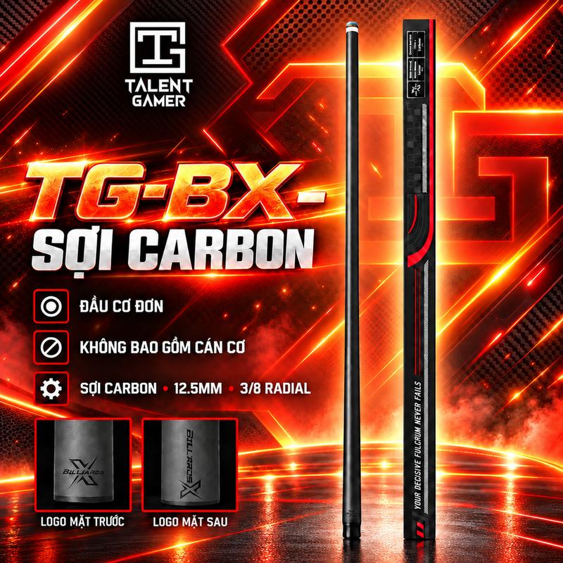 TALENT GAMER TG-BX12.5MM Ngọn bi-a carbon thật toàn phần công nghệ đen, ngọn thay thế cho người mới & cơ thủ nâng cấp, cân bằng tốt, bền bỉ, dễ điều khiển, hàng có sẵn giao nhanh, bảo hành hàng chính hãng