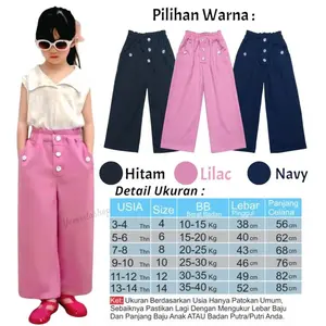 Kulot Anak Perempuan Usia 3-14 Tahun Bahan Baby Terry | Tebal & Adem  Fashion