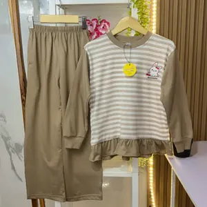 Setelan Celana Salur Cella Coksu motif Kelinci Cherry lucu