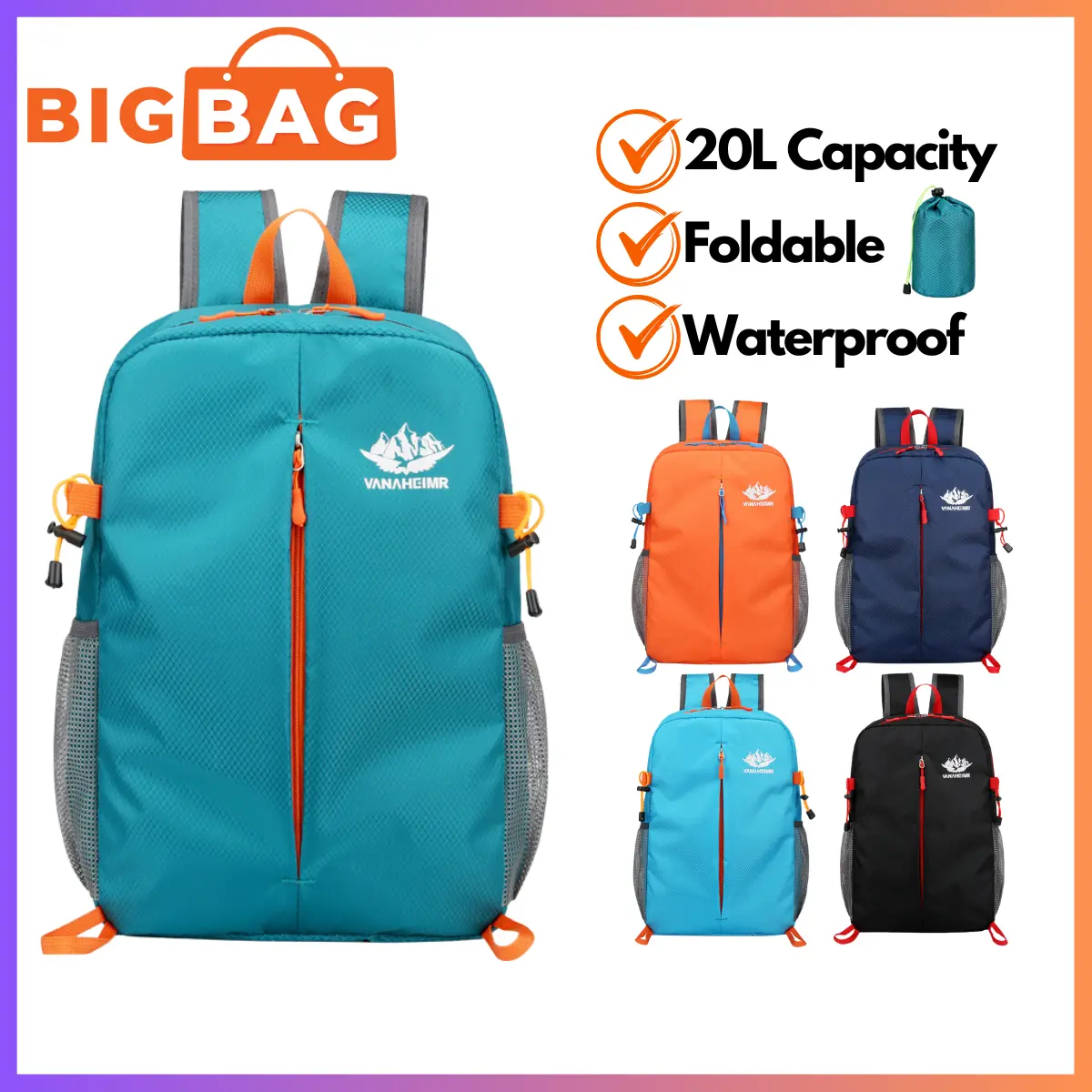 Foldable backpack 20L hiking backpack small hiking bag hiking small bag hiking waterproof travel bagpack blue adjustable