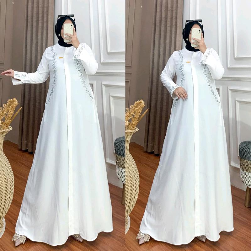 Abaya Syarifah Jasmine Hitam Full Furing by Ghanim Modesty -  Simple Gamis dengan Payet Tanam Mutiara - Muslim 6