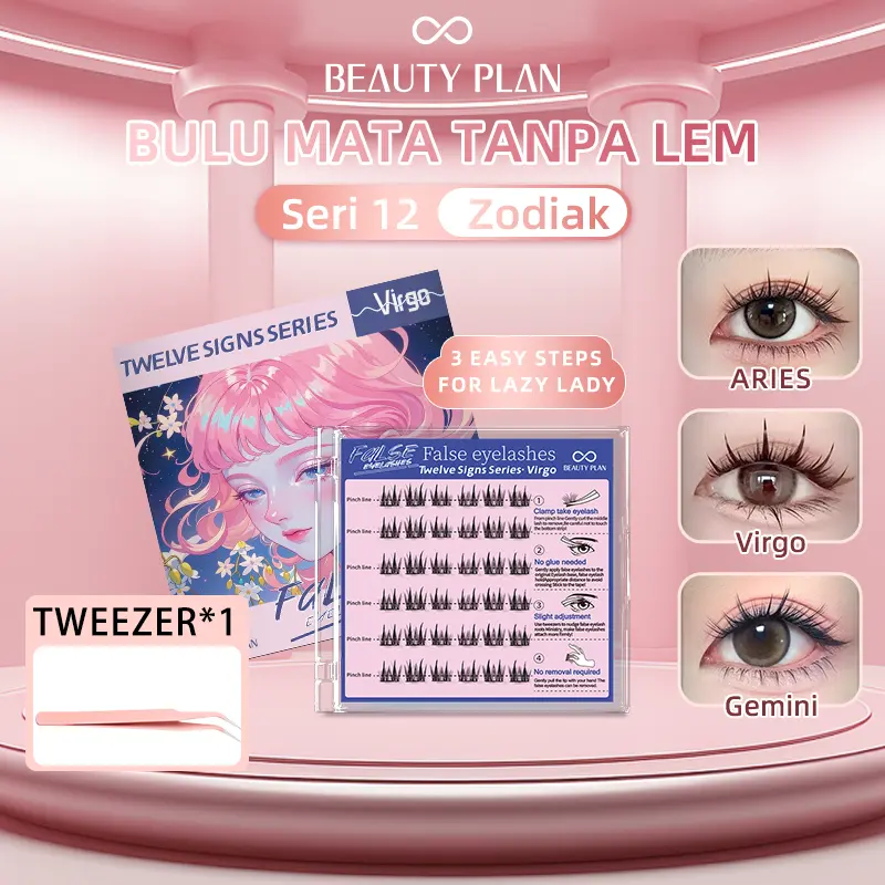 Beauty Plan [Tanpa Lem] COD Bulu mata palsu pemula bebas lem, tidak perlu menggunakan lem, bulu mata palsu dapat digunakan kembali Waterproof dan Reuseable bulu mata tempel tanpa lem maskara waterproof dan lentik softlens natural look