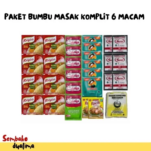 PAKET KOMPLIT BUMBU MASAK 24 ROYKO AYAM, 6 SACHET LADAKU, 6 SACHET KECAP BANGO, 6 SACHET MICIN, 2 SACHET BUMBU RACIK AYAM, 1 SACHET GARAM BERYODIUM BERAT 250 g 0