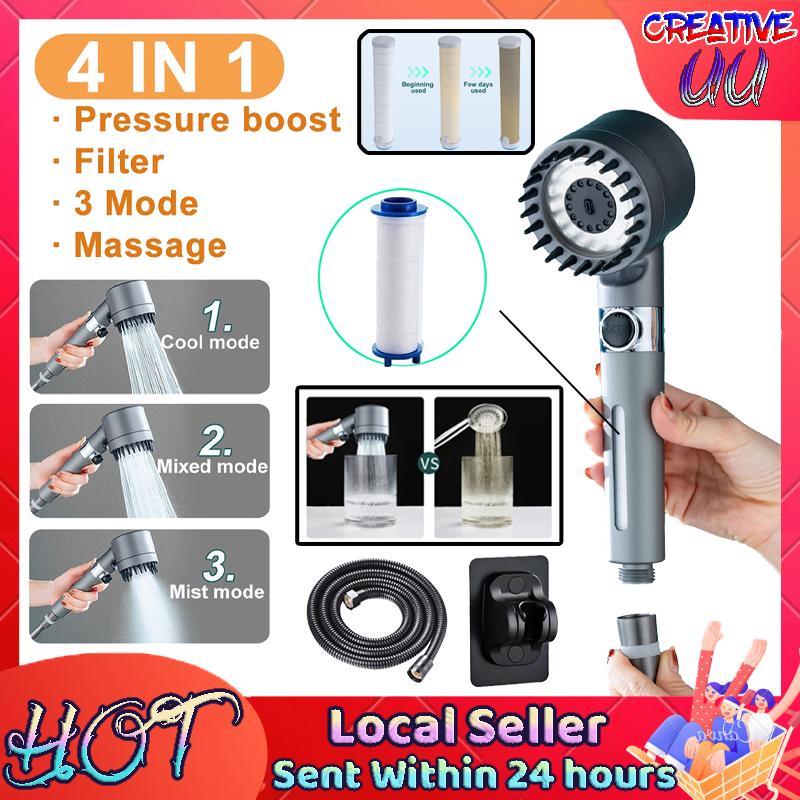  【SG Ready Stock  2023 NEW 4 Modes High Pressure Handheld Shower Head SPA Nozzle With Filter Detachable Setting 