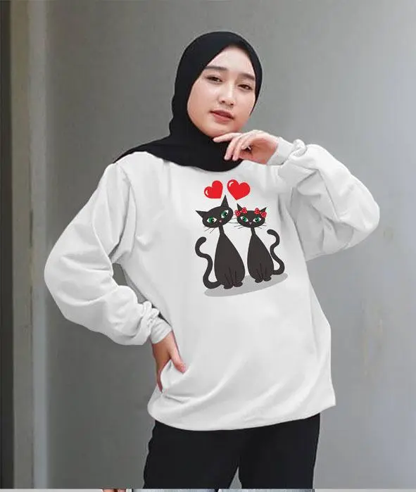Kaos Wanita Lengan Panjang  / Atasan Sweatshirt Cewek  Bahan Babyterry DTF Cat B&B