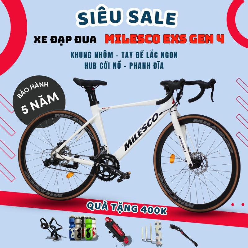 Xe Đạp Road Đua Tay Đề Lắc Milesco EXS Khung Nhôm bản nâng cấp mới nhất - Mẫu mới 2025