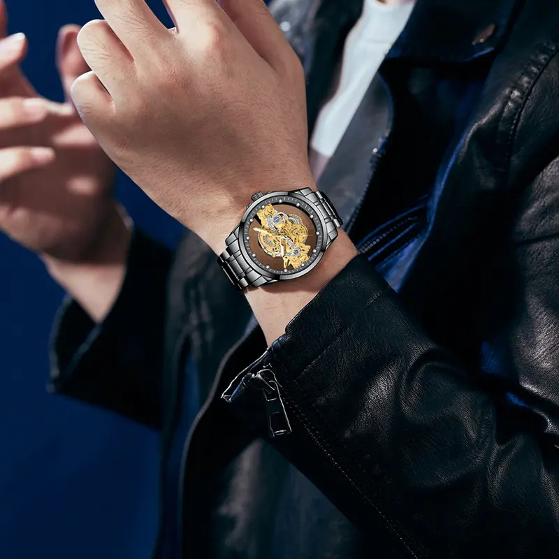 【003Harga telah diganti, cepat beli】BIDEN Jam Tangan Pria Anti Air Transparan Dial Cool Kuarsa Tali Stainless Steel Jam Tangan Cowok  YN0574 8