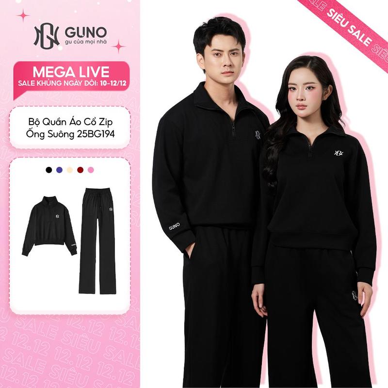 GUNO-Bộ quần áo Nam Nữ nỉ Modal Cao Cấp kéo khoá cổ quần suông SP5| 25BG194 25BB216