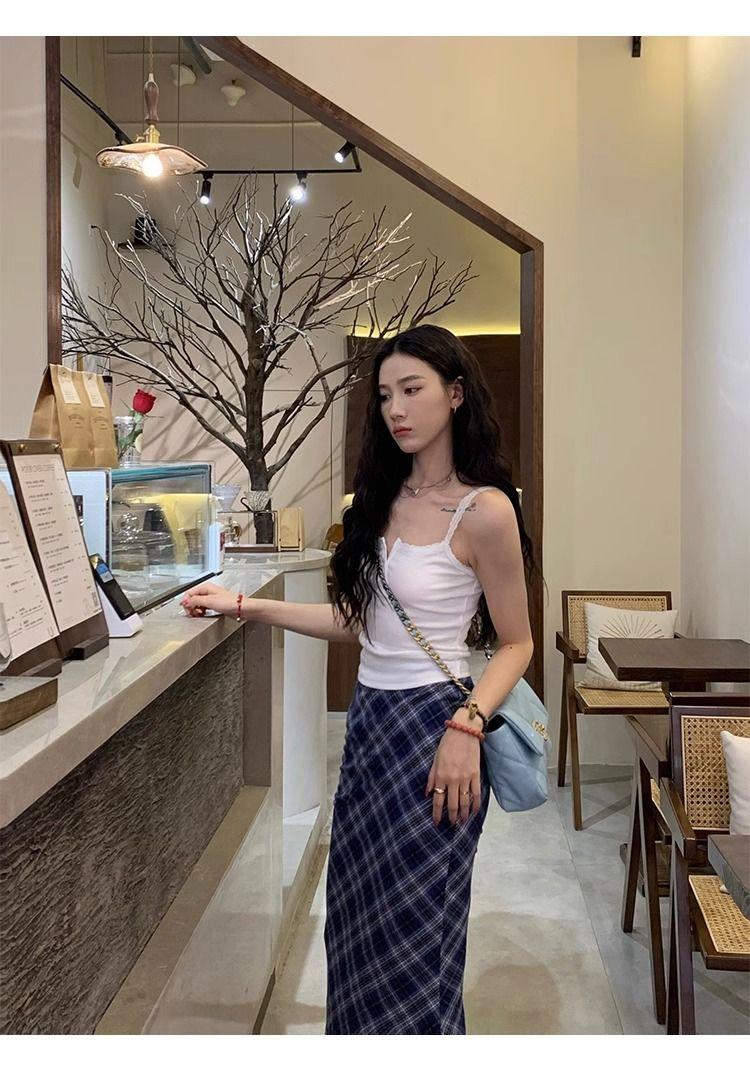 Product Introduction of Váy Hông Kiểm Tra Màu Tương Phản Retro Cho Nữ, Váy Dài Giảm Béo Eo Cao, Tự Làm, Mới Voan Chân Váy 10