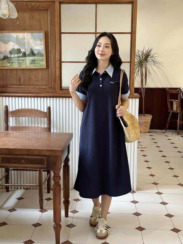 [L'AMME] Váy suông váy bầu đầm bầu REMY Dress thiết kế dáng suông A, chất liệu cotton gạo cao cấp phối cổ đính cúc, họa tiết kẻ basic, nhẹ nhàng và thoáng mát, phù hợp phong cách nhẹ nhàng, thanh lịch, đi làm và dạo phố   váy bầu suông mùa hè