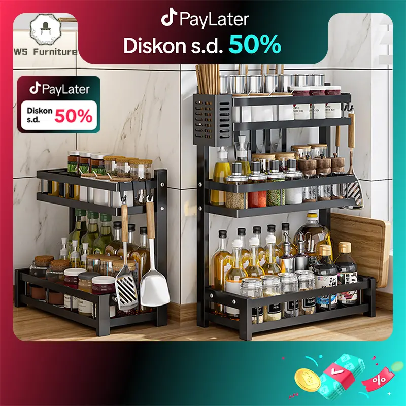 Rak Bumbu Serbaguna Dapur Tempat Bumbu Rak Penyimpanan Dapur Stainless Steel