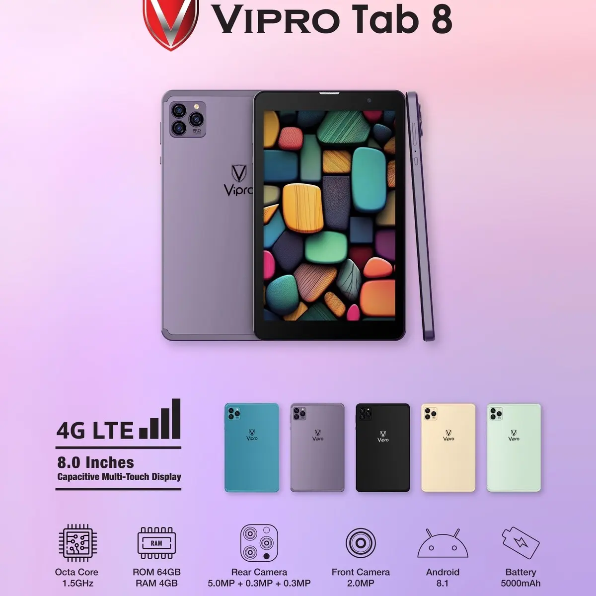 Vipro Android Tab 8 [8inch Display] 4gb+64gb ANDROID SMART TAB