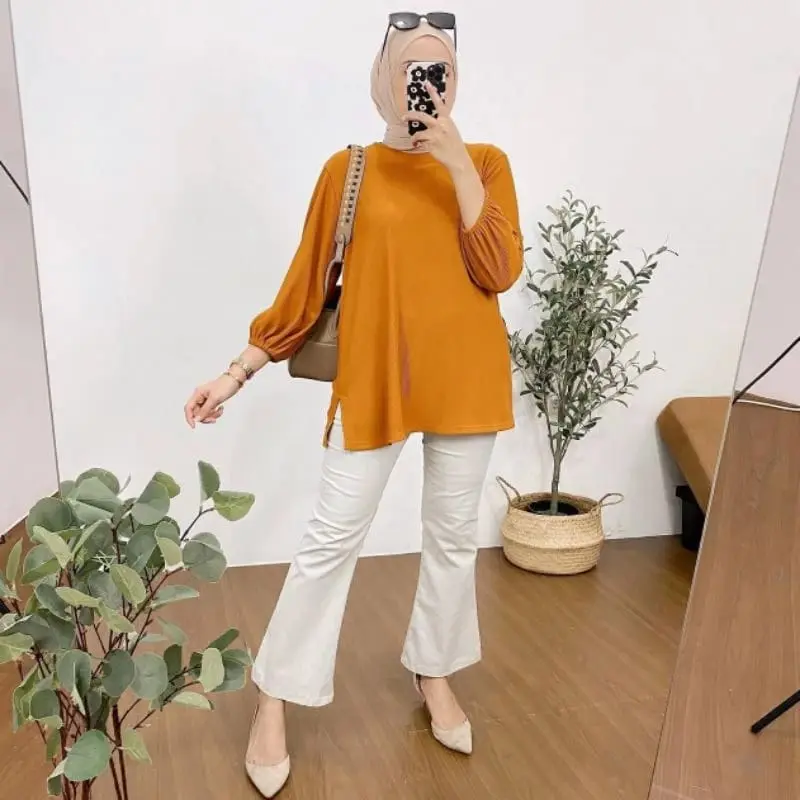 HANOVER BLOUSE LENGAN PANJANG TANGAN KARET BELAH SAMPING BAHAN KNIT PREMIUM 5