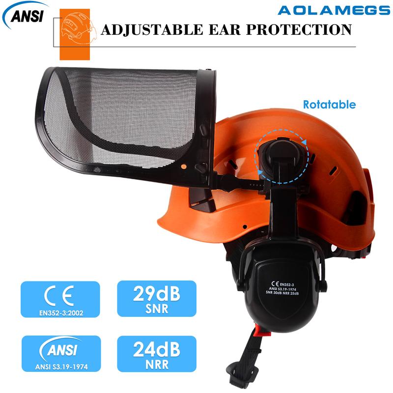 Product Introduction of AOLAMEGS Industrial Forestry Safety Helmet Visor Earmuffs Chainsaw Arborist Logging Hard Hat Goggles CE ABS Construction Working Hard Cap 16