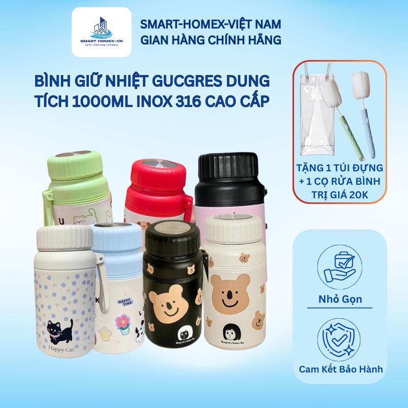  Bình Giữ Nhiệt Gucgres 1000ml Có Quai Xách Nắp Vặn Kèm Lõi Lọc Trà Giữ Nóng Lạnh Lâu - Smart-HomeX-Việt Nam 