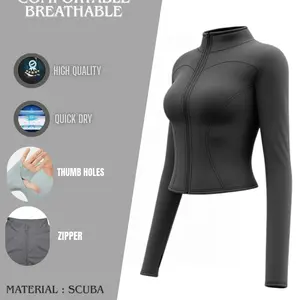 GAYAJUGA Jaket Olahraga Wanita Lengan Panjang Anyi UV Baju Gym Sport Outdoor Abu Scuba Quick Dry Thumb Holes Zipper Comfortable Breathable High Quality
