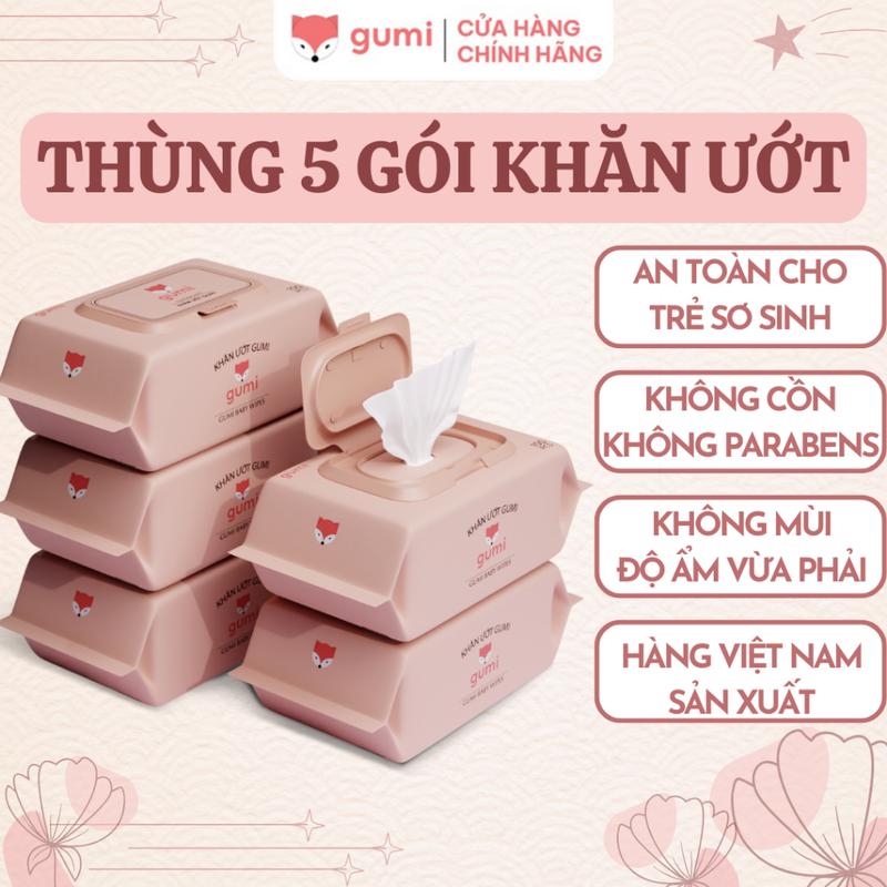  Thùng 5 gói khăn ướt Gumi không cồn không parabens cao cấp dành cho em bé 