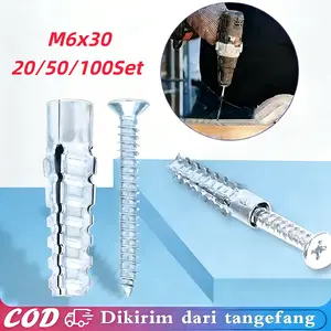100set M6x30 Angkur Baut Tembok Sekrup Wall Anchor Tembok Sekrup Dinding Tembok Angkur