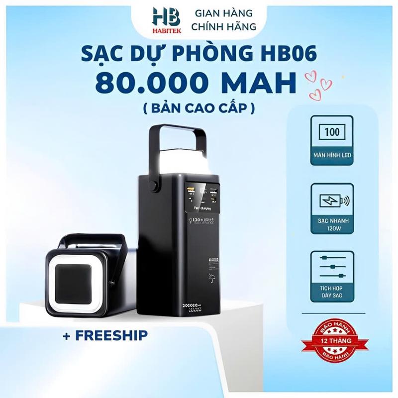 Sạc Siêu Nhanh Sạc Dự Phòng HB06 80.000MAH Sạc Siêu Nhanh 22.5w 120w Tích Hợp Đèn Pin Hiển Thị Đèn Led ,Bảo Hành 24 Tháng Đổi trả bất kỳ lý do gì Phụ Kiện Điện Thoại Pin Dự Phòng