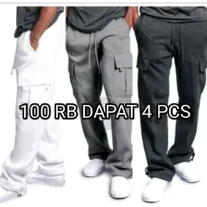100 Dapat 4 Celana Cargo Panjang Unisex(Pria Dan Wanita). Cargo Pants Korea Style Celana Bahan Babyterry Adem Tebal Lembut Dan Nyaman Menyerap Keringat