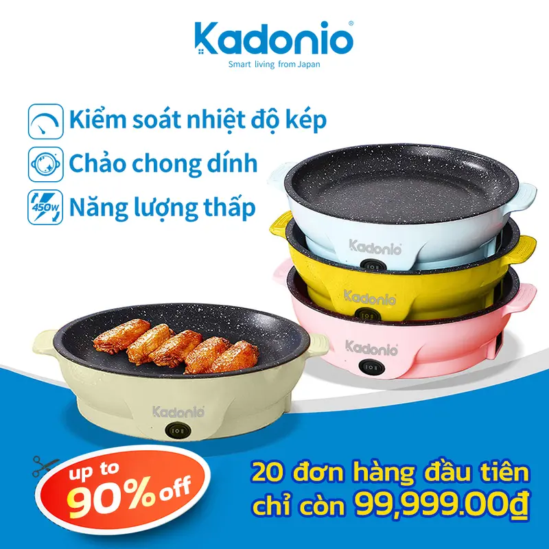Nồi Chiên Điện, Kadonio, 22cm, Chống Dính, Làm Bằng Thép Không Gỉ, Có Máy Sưởi, Nấu Ăn Bếp Điện Nướng Điện Bếp Nướng Không Khói Nướng Thịt 0