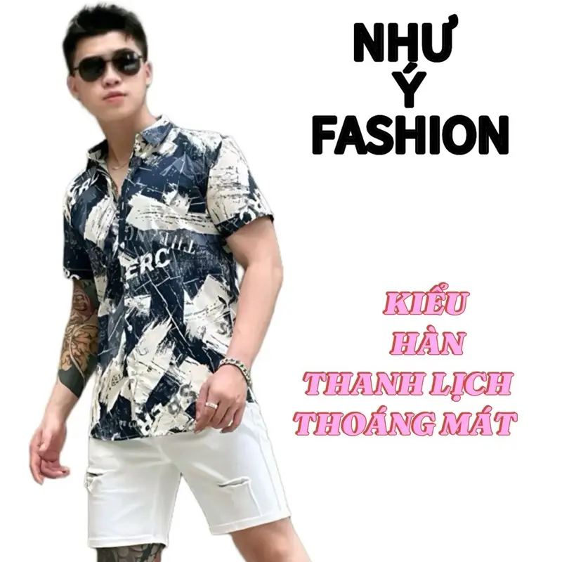 Ao sơ Mi Nam Tay Ngắn hoạ tiết loang màu chất liệu lụa mango,chuẩn phom,chống nhăn và không Xù Lông Menswear