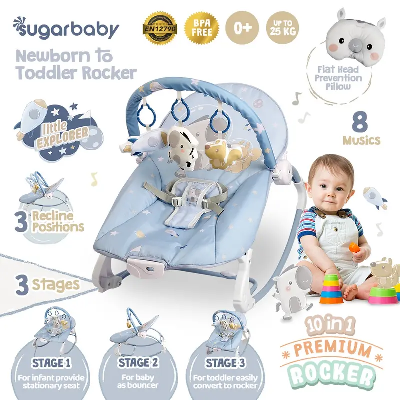 Sugarbaby 10in1 Premium Rocker/Ayunan Bayi/Bouncer Bayi/Kursi Goyang Manual Bayi 3