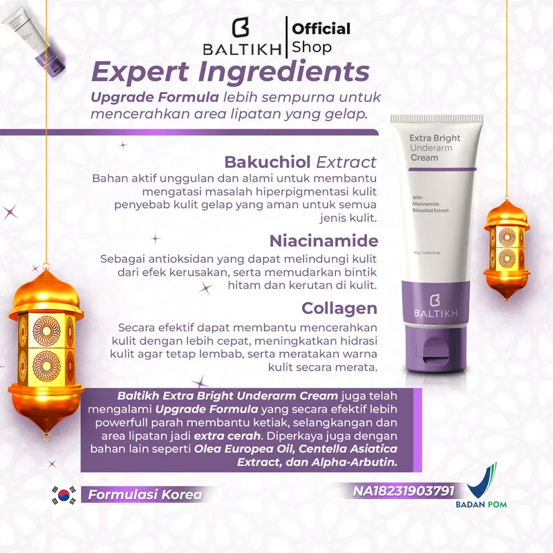 NEW Baltikh Extra Bright - 1 Set Underarm Cream dan Deodorant Spray 100 ML With Bakuchiol Niacinamide Collagen - Pemutih Pencerah Ketiak dan Slengki Bau Hitam 30gr dan 6ml 2