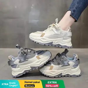 SR Sepatu Sneakers JUNK Wanita Sepatu Kasual Ootd Round Toe Casual Karet