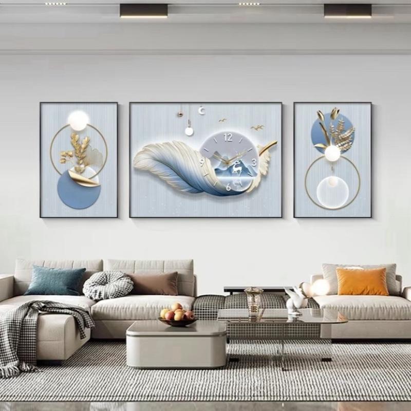 bộ 3 tranh tráng gương kèm đồng hồ kim trôi treo tường phòng khách phòng làm việc.tặng kèm đinh treo