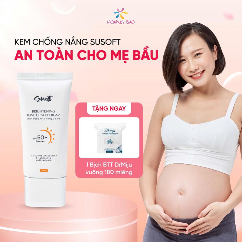 Kem Chống Nắng Cho Mẹ Bầu Susoft 50ml - Mỏng Nhẹ SPF 50+ PA++++ An Toàn Cho Da Nhạy Cảm, Dưỡng Trắng Nâng Tông, Kiềm Dầu Chống Nước
