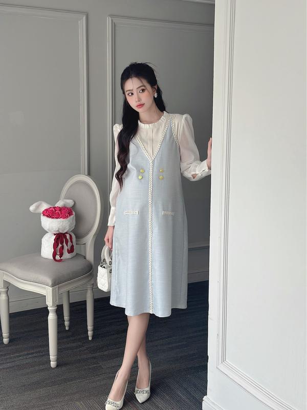   MAMI MS105 Váy bầu đầm bầu thu đông váy bầu dạ tweet cao cấp váy bầu đầm bầu mùa đông sang chảnh váy bầu đầm bầu mùa đông dài tay 