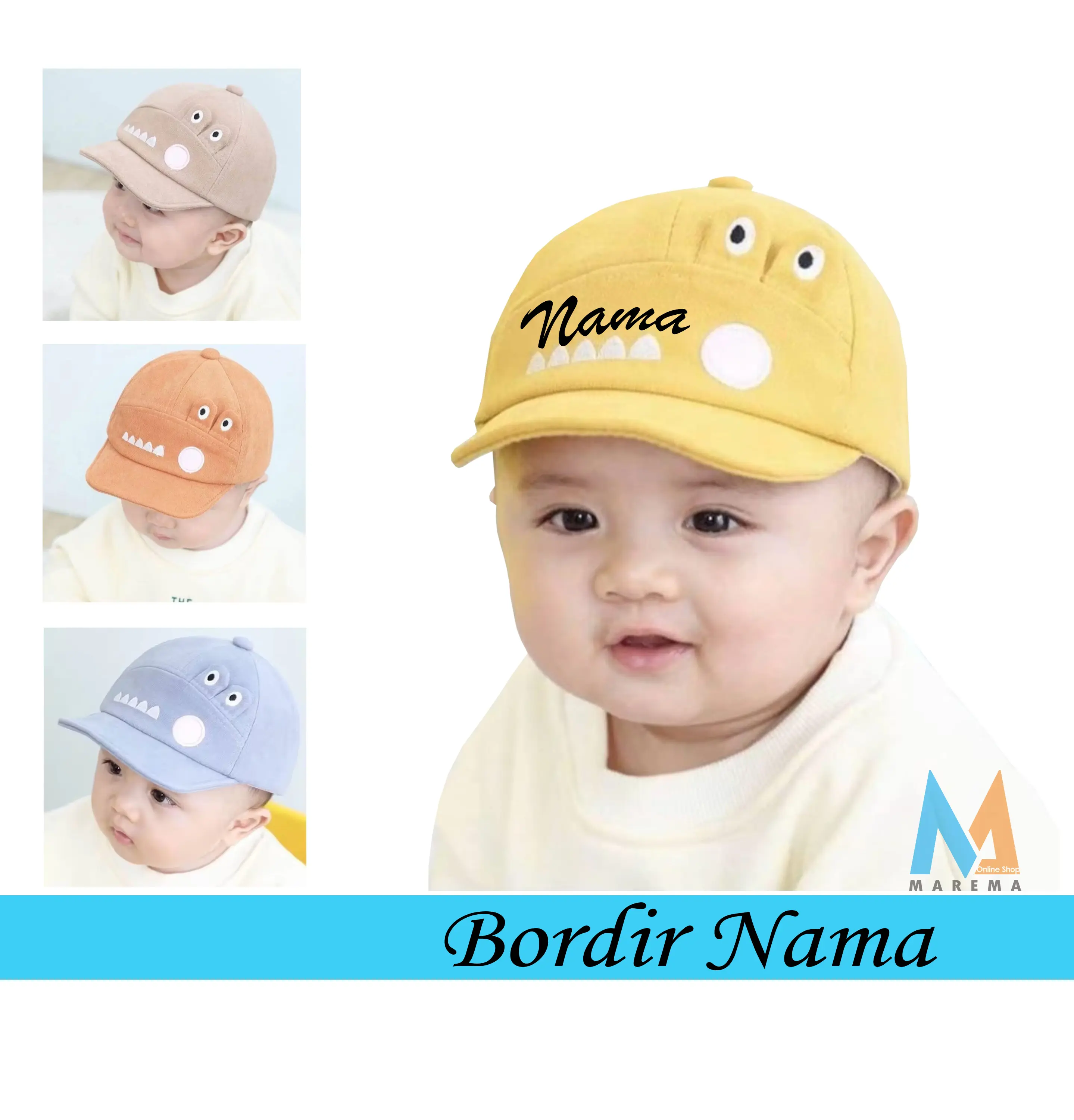Topi Anak Karakter Crocodil Bordir Nama  Perempuan Laki-Laki