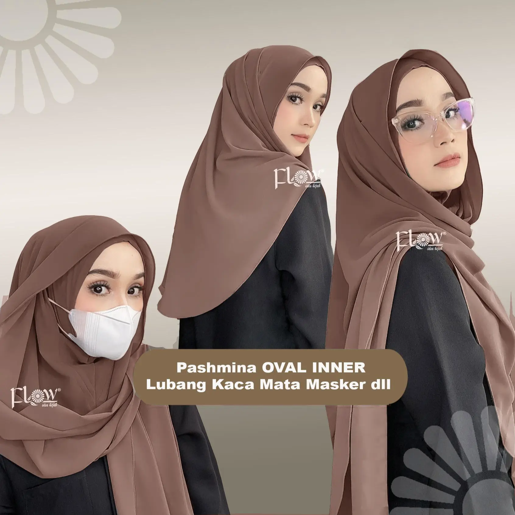 FLOW (Promo FREE Bros Anting) Pashmina Instan KACA MATA  INNER FULL Cerutti Ada Lubang Khusus Kacamata Masker Dll